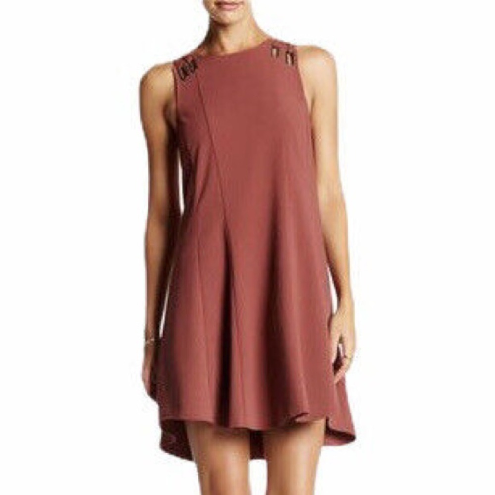 Free People Baby Love Trapeze Rust Red Open Back Mini Lace Up Strap Dress EUC XS